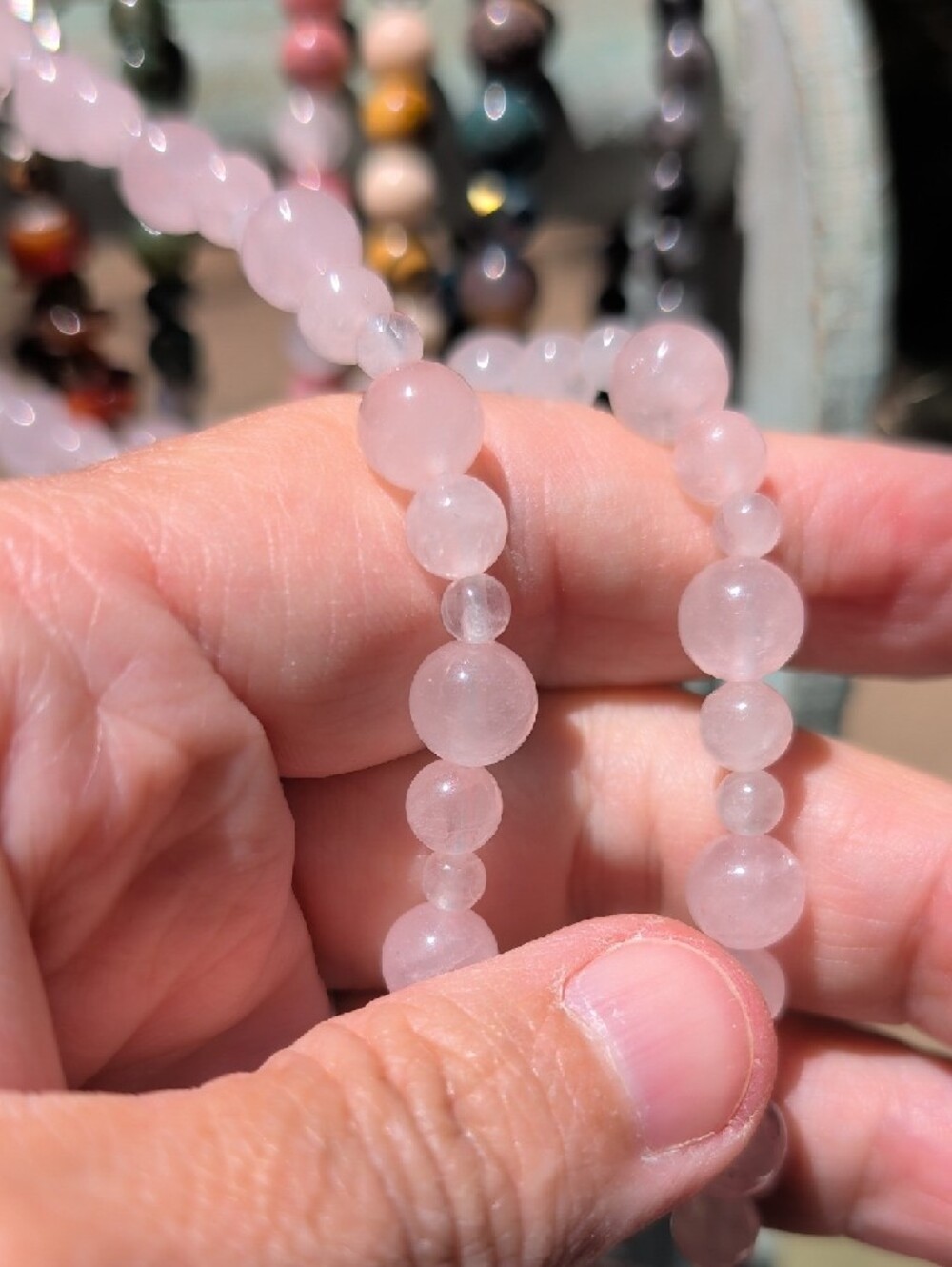 Rose Quartz Beaded Pendant Necklace - Pink - Picture 4 of 4